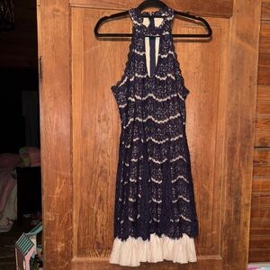 Francesca's Collections Navy and Cream Lace Midi Dress